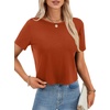 image:imageLYANER Womens Backless Open Back Cut Out Tops Round Neck Short Sleeve Tee Casual Workout TShirtDeep Caramel