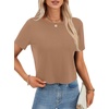 image:imageLYANER Womens Backless Open Back Cut Out Tops Round Neck Short Sleeve Tee Casual Workout TShirtDeep Khaki