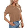 image:imageLYANER Womens Backless Open Back Cut Out Tops Round Neck Short Sleeve Tee Casual Workout TShirtDeep Khaki