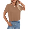 image:imageLYANER Womens Backless Open Back Cut Out Tops Round Neck Short Sleeve Tee Casual Workout TShirtDeep Khaki