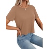 image:imageLYANER Womens Backless Open Back Cut Out Tops Round Neck Short Sleeve Tee Casual Workout TShirtDeep Khaki
