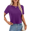 image:imageLYANER Womens Backless Open Back Cut Out Tops Round Neck Short Sleeve Tee Casual Workout TShirtDeep Purple