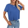image:imageLYANER Womens Backless Open Back Cut Out Tops Round Neck Short Sleeve Tee Casual Workout TShirtDenim Blue
