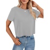 image:imageLYANER Womens Backless Open Back Cut Out Tops Round Neck Short Sleeve Tee Casual Workout TShirtLight Flower Gray