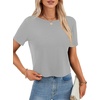 image:imageLYANER Womens Backless Open Back Cut Out Tops Round Neck Short Sleeve Tee Casual Workout TShirtLight Flower Gray