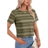 image:imageLYANER Womens Backless Open Back Cut Out Tops Round Neck Short Sleeve Tee Casual Workout TShirtLight Green Stripes