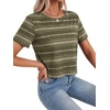 image:imageLYANER Womens Backless Open Back Cut Out Tops Round Neck Short Sleeve Tee Casual Workout TShirtLight Green Stripes