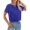 image:imageLYANER Womens Backless Open Back Cut Out Tops Round Neck Short Sleeve Tee Casual Workout TShirtRoyal Blue