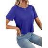 image:imageLYANER Womens Backless Open Back Cut Out Tops Round Neck Short Sleeve Tee Casual Workout TShirtRoyal Blue