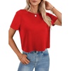 image:imageLYANER Womens Backless Open Back Cut Out Tops Round Neck Short Sleeve Tee Casual Workout TShirtSolid Red