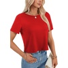 image:imageLYANER Womens Backless Open Back Cut Out Tops Round Neck Short Sleeve Tee Casual Workout TShirtSolid Red
