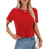 image:imageLYANER Womens Backless Open Back Cut Out Tops Round Neck Short Sleeve Tee Casual Workout TShirtSolid Red