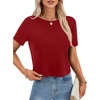 image:imageLYANER Womens Backless Open Back Cut Out Tops Round Neck Short Sleeve Tee Casual Workout TShirtWine Red
