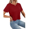 image:imageLYANER Womens Backless Open Back Cut Out Tops Round Neck Short Sleeve Tee Casual Workout TShirtWine Red