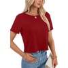 image:imageLYANER Womens Backless Open Back Cut Out Tops Round Neck Short Sleeve Tee Casual Workout TShirtWine Red
