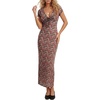 image:imageLYANER Womens Boho Floral Print Deep V Neck Short Sleeve Bodycon Cocktail Party Long DressRed