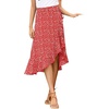 image:imageLYANER Womens Boho Floral Print Wrap Front Self Tie Knot Ruffle Hem Split Midi SkirtRed