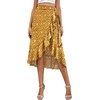 image:imageLYANER Womens Boho Floral Print Wrap Front Self Tie Knot Ruffle Hem Split Midi SkirtZipper Ginger