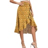image:imageLYANER Womens Boho Floral Print Wrap Front Self Tie Knot Ruffle Hem Split Midi SkirtZipper Ginger