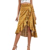 image:imageLYANER Womens Boho Floral Print Wrap Front Self Tie Knot Ruffle Hem Split Midi SkirtZipper Ginger