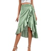 image:imageLYANER Womens Boho Floral Print Wrap Front Self Tie Knot Ruffle Hem Split Midi SkirtZipper Mint Green