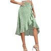 image:imageLYANER Womens Boho Floral Print Wrap Front Self Tie Knot Ruffle Hem Split Midi SkirtZipper Mint Green