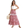 image:imageLYANER Womens Boho Floral Printed Elastic High Waist Ruffle Tiered Flowy ALine Maxi SkirtPink