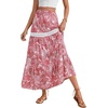 image:imageLYANER Womens Boho Floral Printed Elastic High Waist Ruffle Tiered Flowy ALine Maxi SkirtPink