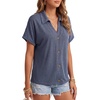 image:imageLYANER Womens Button Down Collared V Neck Short Sleeve Dressy Casual Blouse TopsNavy Blue