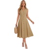 image:imageLYANER Womens Button Down Collared V Neck Sleeveless A Line Casual Beach Midi DressesKhaki