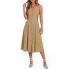 image:imageLYANER Womens Button Down Collared V Neck Sleeveless A Line Casual Beach Midi DressesKhaki