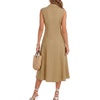 image:imageLYANER Womens Button Down Collared V Neck Sleeveless A Line Casual Beach Midi DressesKhaki