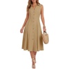 image:imageLYANER Womens Button Down Collared V Neck Sleeveless A Line Casual Beach Midi DressesKhaki