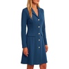 image:imageLYANER Womens Button Lapel V Neck Long Sleeve A Line Business Casual Mini DressesBlue