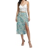 image:imageLYANER Womens Casual Boho Printed High Waist Side Split Hem Zipper Midi SkirtFlower Pure Green