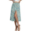 image:imageLYANER Womens Casual Boho Printed High Waist Side Split Hem Zipper Midi SkirtFlower Pure Green