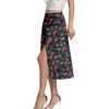 image:imageLYANER Womens Casual Boho Printed High Waist Side Split Hem Zipper Midi SkirtRed Flower on Black