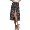 image:imageLYANER Womens Casual Boho Printed High Waist Side Split Hem Zipper Midi SkirtRed Flower on Black