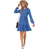 image:imageLYANER Womens Casual Long Sleeve Dress Crewneck Button Long Sleeve Tiered Flowy ALine Mini DressRoyal Blue