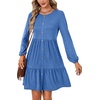 image:imageLYANER Womens Casual Long Sleeve Dress Crewneck Button Long Sleeve Tiered Flowy ALine Mini DressRoyal Blue
