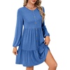 image:imageLYANER Womens Casual Long Sleeve Dress Crewneck Button Long Sleeve Tiered Flowy ALine Mini DressRoyal Blue