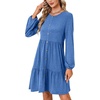 image:imageLYANER Womens Casual Long Sleeve Dress Crewneck Button Long Sleeve Tiered Flowy ALine Mini DressRoyal Blue