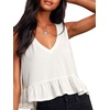 image:imageLYANER Womens Casual V Neck Ruffle Hem Babydoll Tank Top Sleeveless Flowy Peplum TopsSolid White