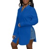 image:imageLYANER Womens Collar Neck Long Sleeve Button Down Shirts Sexy Split Hem Tops Long Blouse Shirt DressRoyal Blue