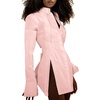 image:imageLYANER Womens Collar V Neck Blouse Long Sleeve Button Down Split Hem Long Shirt TopPink