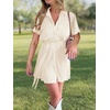 image:imageLYANER Womens Collar V Neck Button Down Pleated Short Sleeve Mini Shirt Dress with BeltBeige