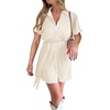 image:imageLYANER Womens Collar V Neck Button Down Pleated Short Sleeve Mini Shirt Dress with BeltBeige
