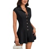 image:imageLYANER Womens Collared V Neck Button Down Cap Sleeve Sexy Rompers JumpsuitsBlack