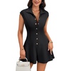 image:imageLYANER Womens Collared V Neck Button Down Cap Sleeve Sexy Rompers JumpsuitsBlack