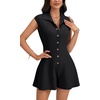 image:imageLYANER Womens Collared V Neck Button Down Cap Sleeve Sexy Rompers JumpsuitsBlack